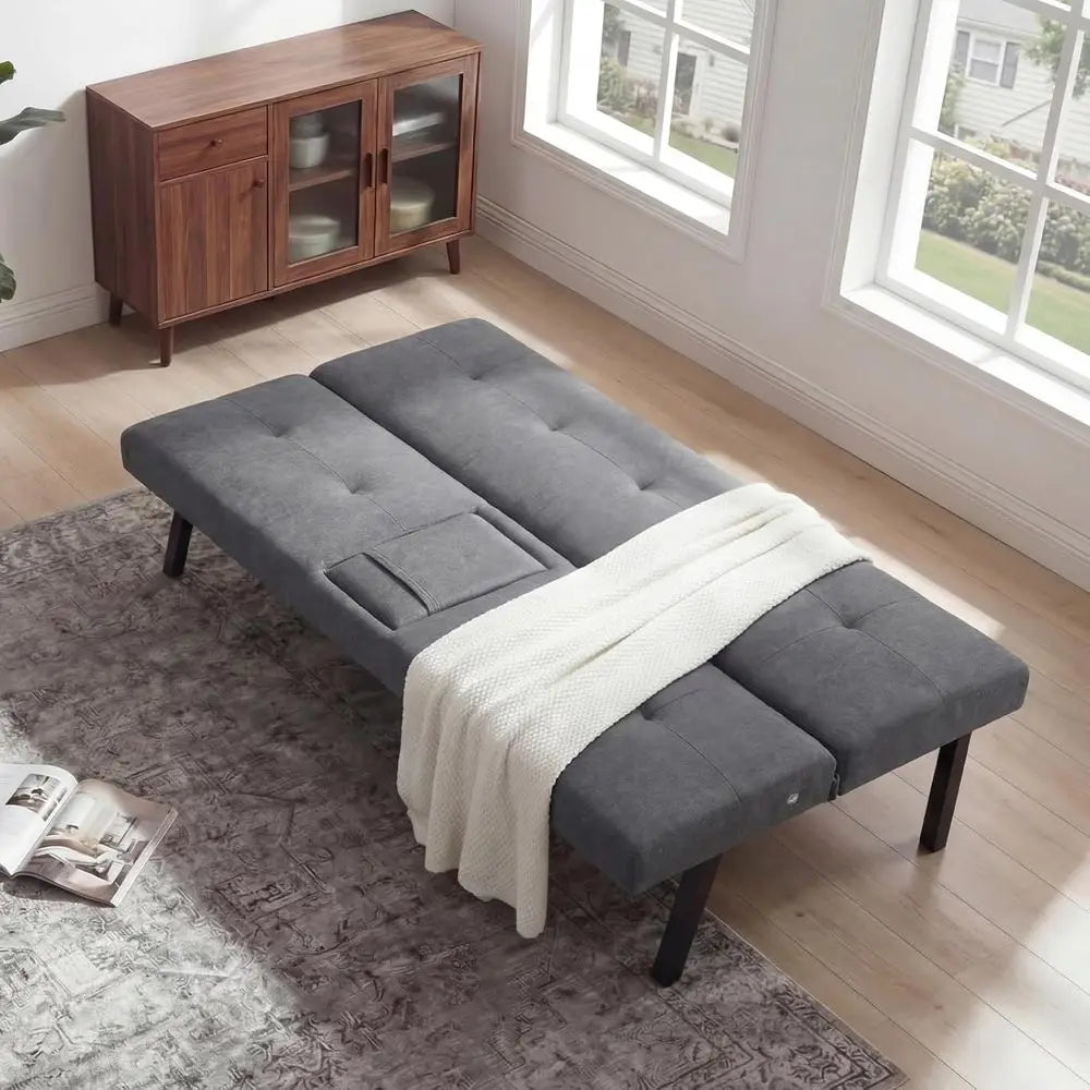 3-Seater Fabric Sofa Bed with Reclining Armrests and Grey Cup Holders