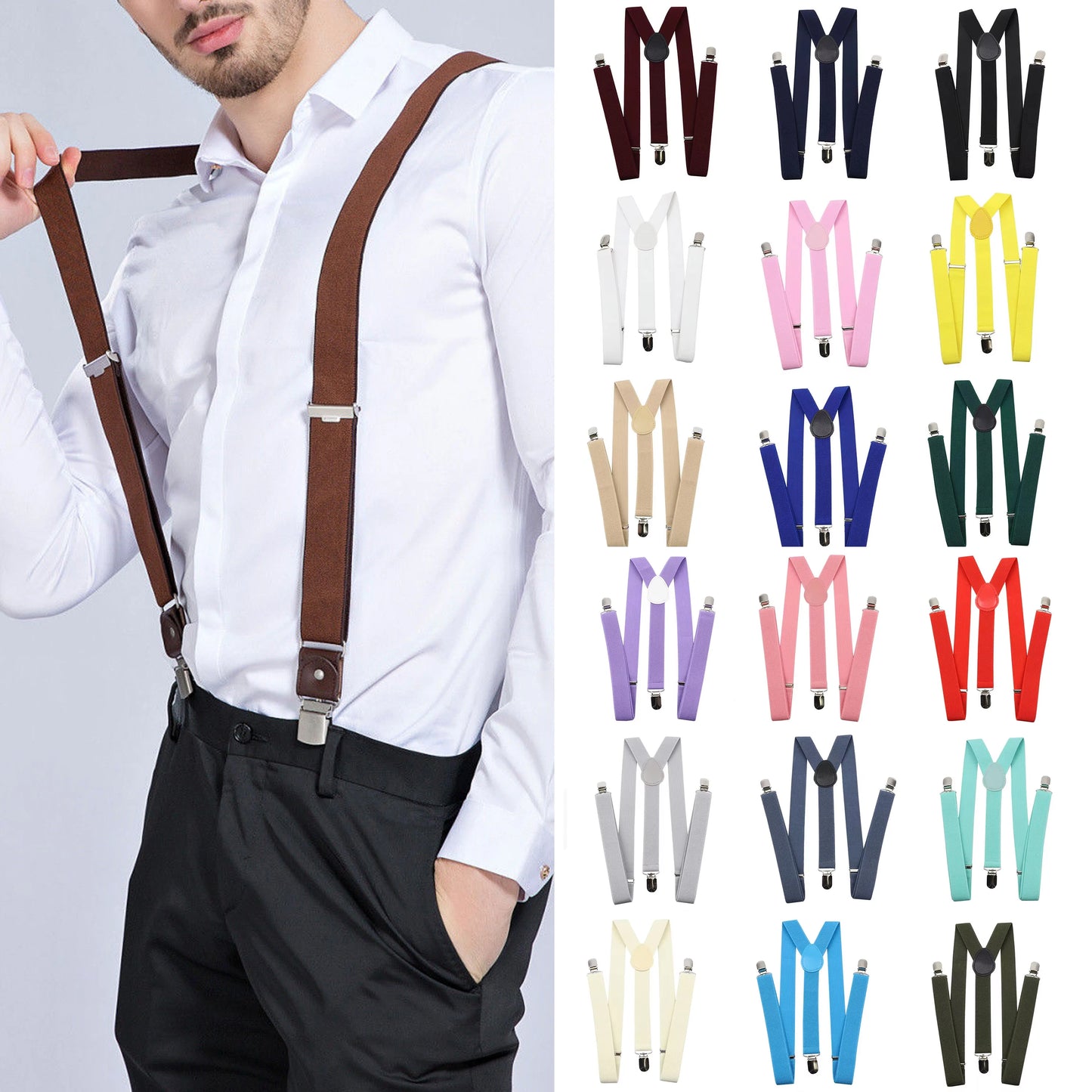 Hot Sale Solid Color Elastic Leather Suspender For Men Women Black Red Sage Green Adjustable Pants Shirt Girl Skirt Accessories