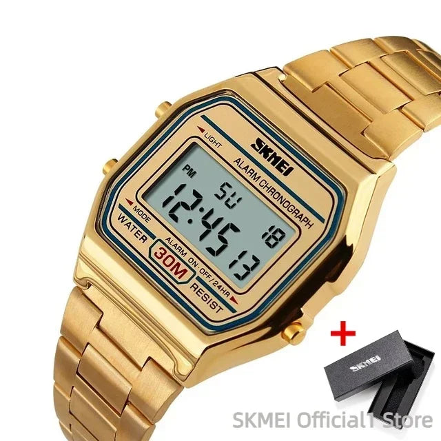 SKMEI Digital Sports Watch for Men Luxury Stainless Steel Electron Waterproof Mens Wristwatches Clock 1328 Reloj Hombre 1123