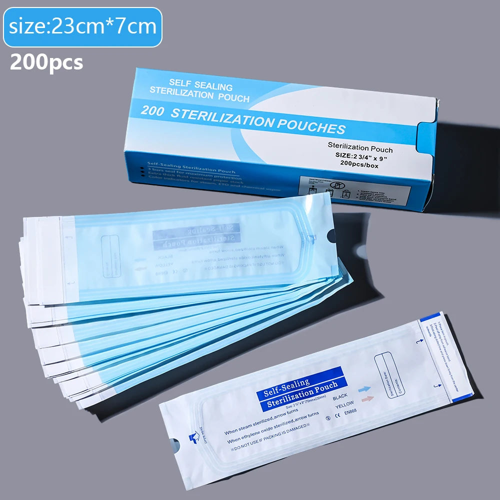 200pcs/box Nail Art Empty Sterilizing Bags Disposable 26*14cm Self-Sealing Sterilization Pouches Bag  Manicure Nail Art Tools K3