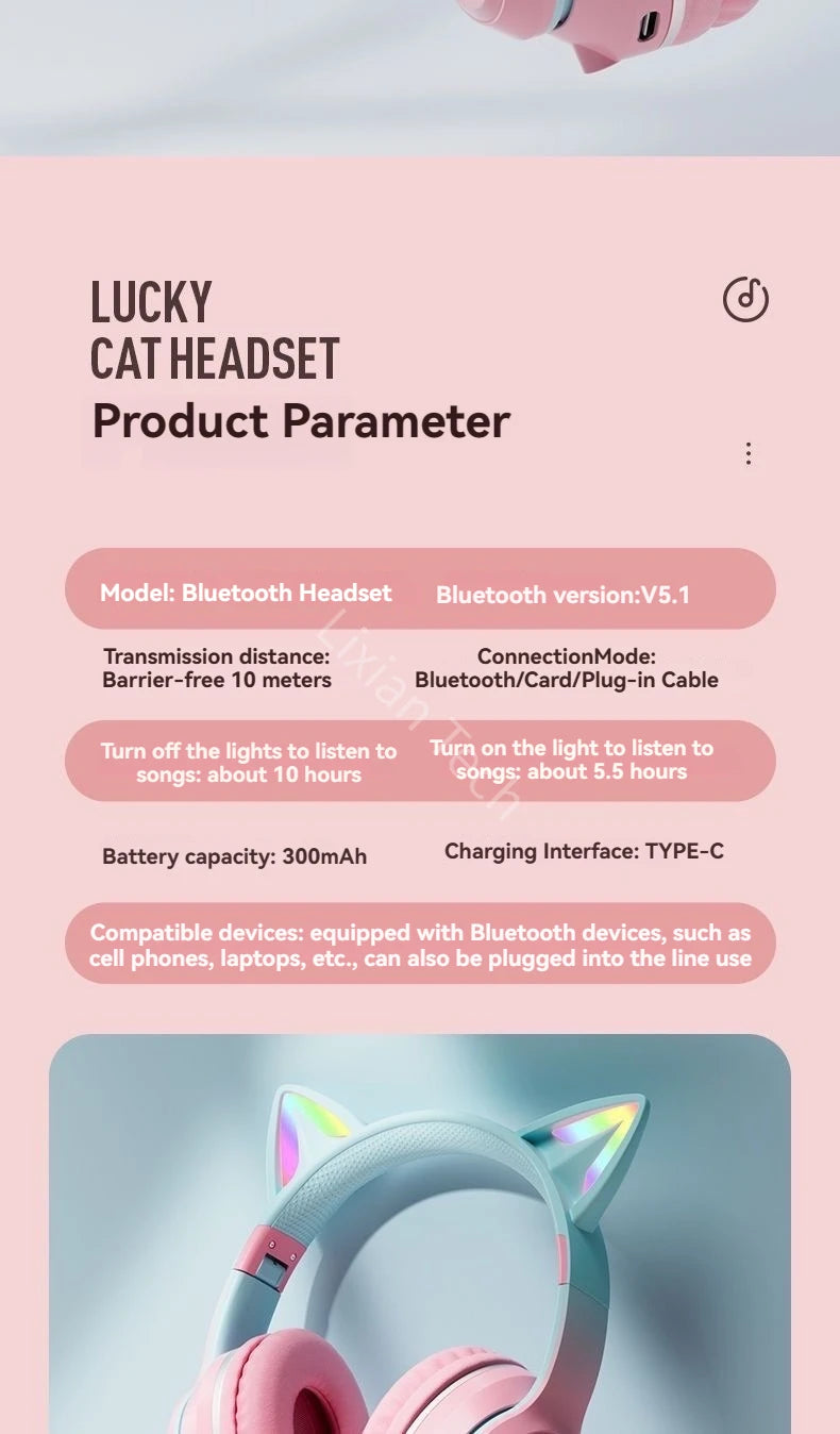 RGB Glow Earphones Wireless Earbuds 5.3 Cat Ear Bluetooth Sports Headphones Bluetooth Mp3 Players Microphone Sale Headset Gamer