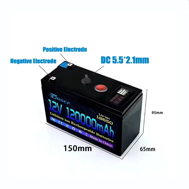12V Battery 100Ah 18650 🔋2026 Rechargeable LiFePO4 Lithium Battery Built-in 5V 2.1A Usb Power Display Port Charger