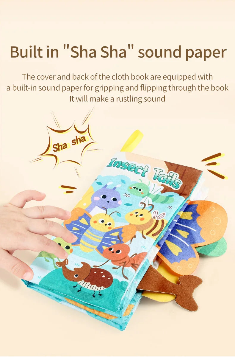 Baby Cloth Book Toys Cartoon Animals Tail  Educational Ringed Paper Cloth Book Toys Enlightenment Baby Toys 0-12 Months Gifts