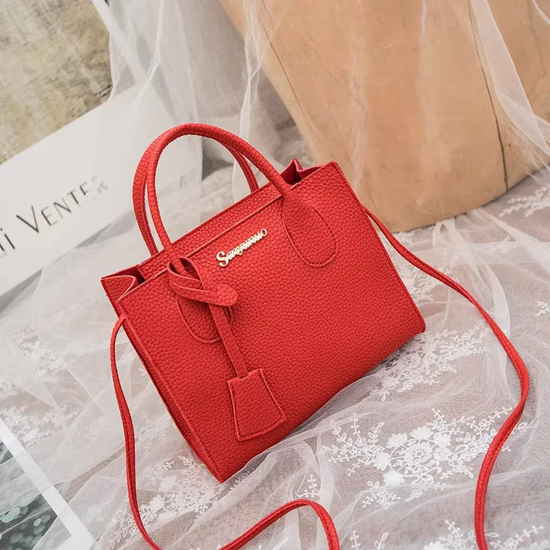 Single-shoulder Crossbody Handheld Triple-use Satchel Portable Leisure Bag Solid Color Lychee Grain Ladies Handbags ﻿