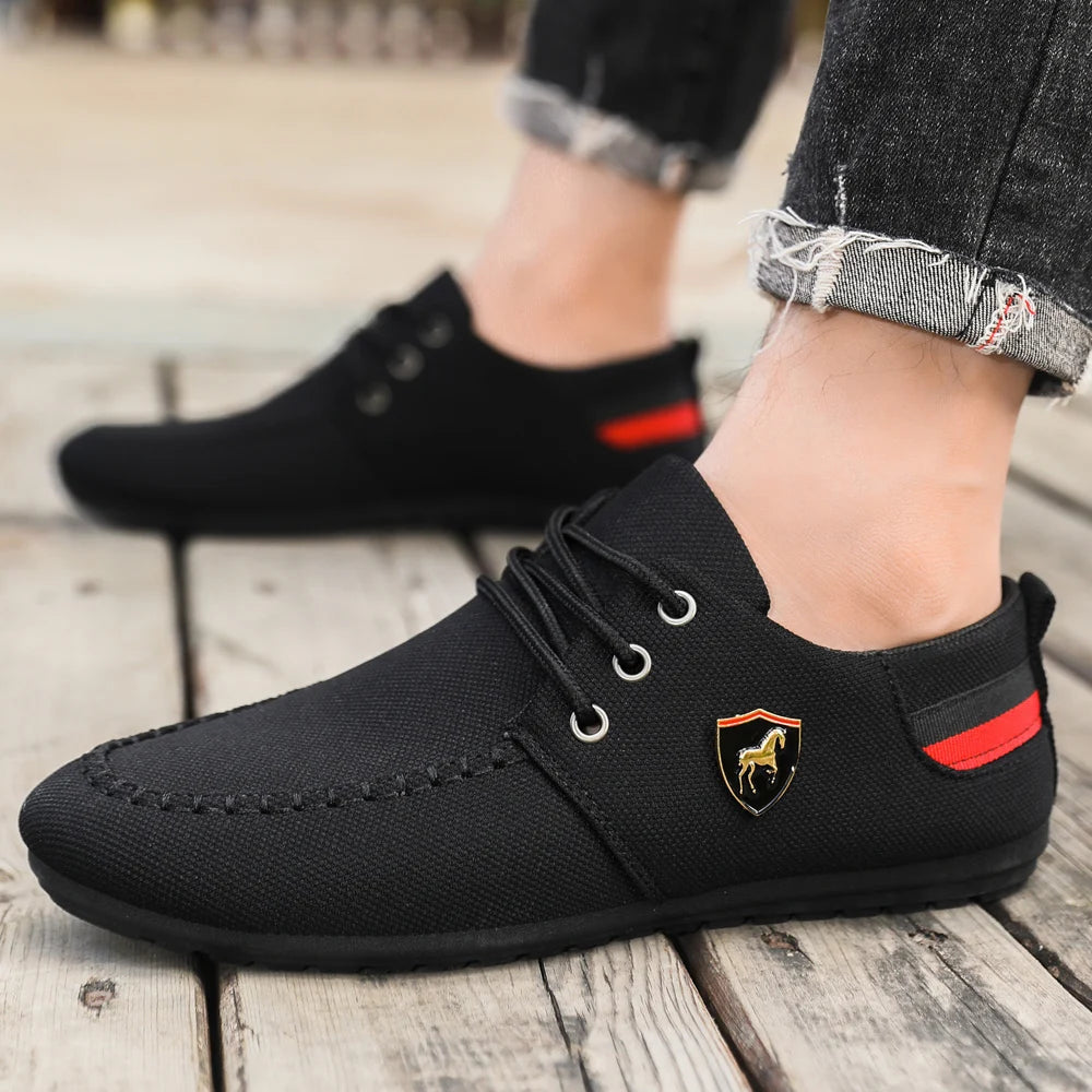 Men's Breathable Fabric Casual Loafers, Soft-Soled Comfortable Lace-Up Low-Top Men's Shoes, Versatile for Daily Commuting and Light Business Wear, Lightweight, Wear-Resistant, Non-Stuffy, Comfortable for Long Wear, Suitable f