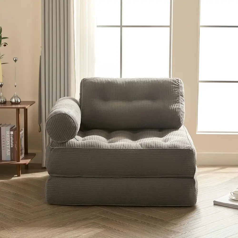 Convertible Sofa Bed for Small Spaces: Grey Sleeper Chair with Floor Lounge Sofa and Bedroom Living Room Use