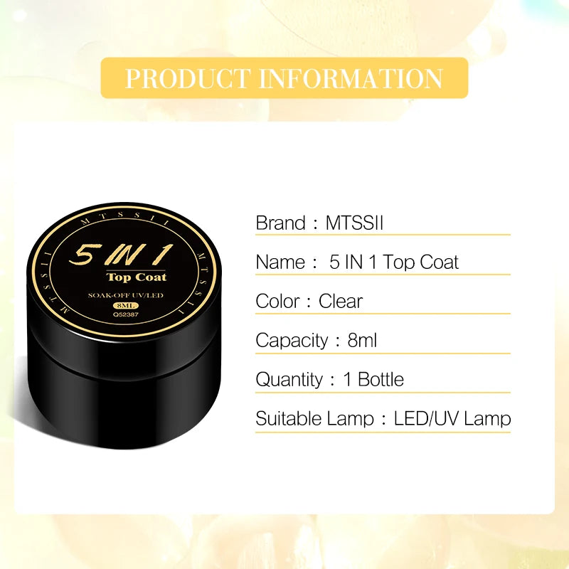 Mtssii 5 in 1 Glue Gel Reinforcement Gel No Wipe Top Coat Nail Art Soak Off UV Gel Varnish 3D Chrome Design Diamond Gel Gel