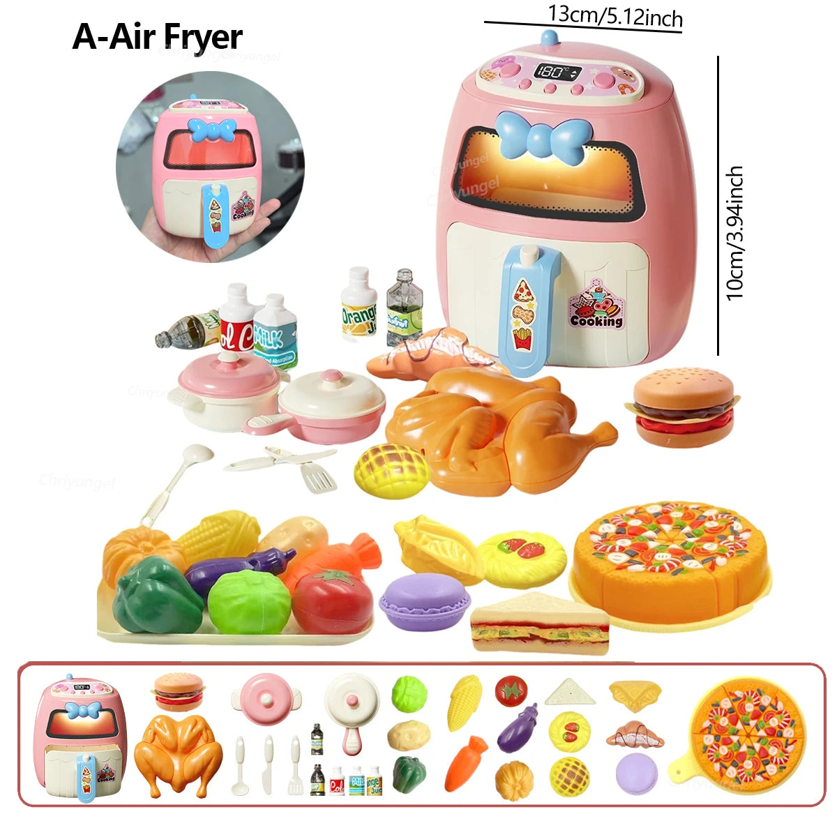 Pretend Play Toy Mini Kitchen Appliances Set for Toddlers Air Fryer Washing Mixer Educational Toys Gift for Kids Girls Boys