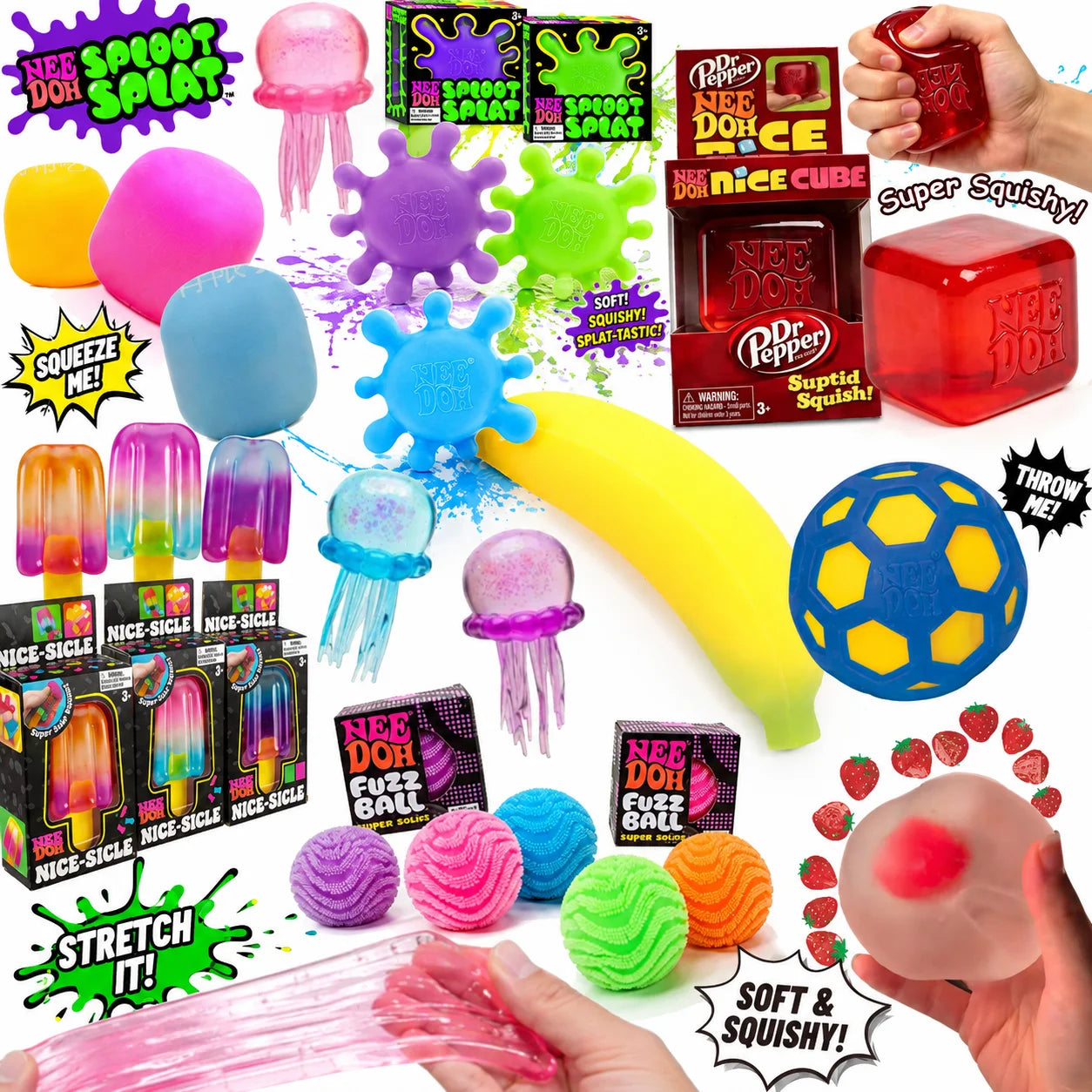Random Squishy Toy Set Stress Relief Sensory Fidget Toys Soft Squeeze Mochi Ball Cube Banana Kids Gift Pack