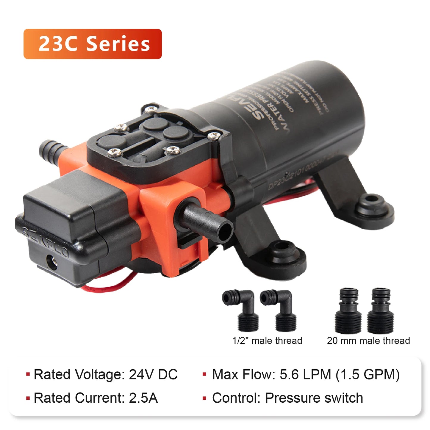 23C DC 12V/24V Micro Diaphragm Pump Self Priming Water Pump 5.6LPM 1.56A/0.78A High Pressure RV Marine Booster Pump