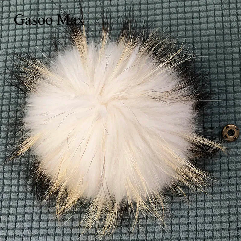 Big Fluffy Real Fur Fox Pompoms With Button DIY Raccoon Fur Pom Poms Balls Natural Fur Pompon For Scarves Hats Caps Accessories