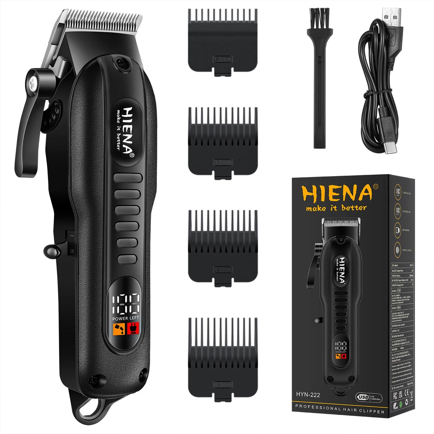 HIENA Professional Barber Clippers UBS 5V1A Rechargeable Low Noise Hair Trimmer for Men Daily Hair Styling Use