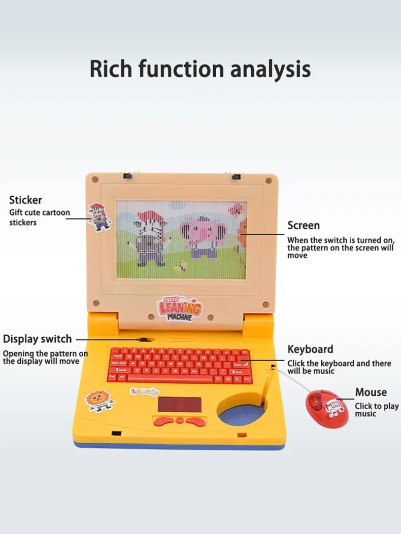 Toddler Puzzle Learning Machine Cartoon Fake Laptop with Light Music Mouse Simulation Computer Enlightening Toys Birthday Gifts
