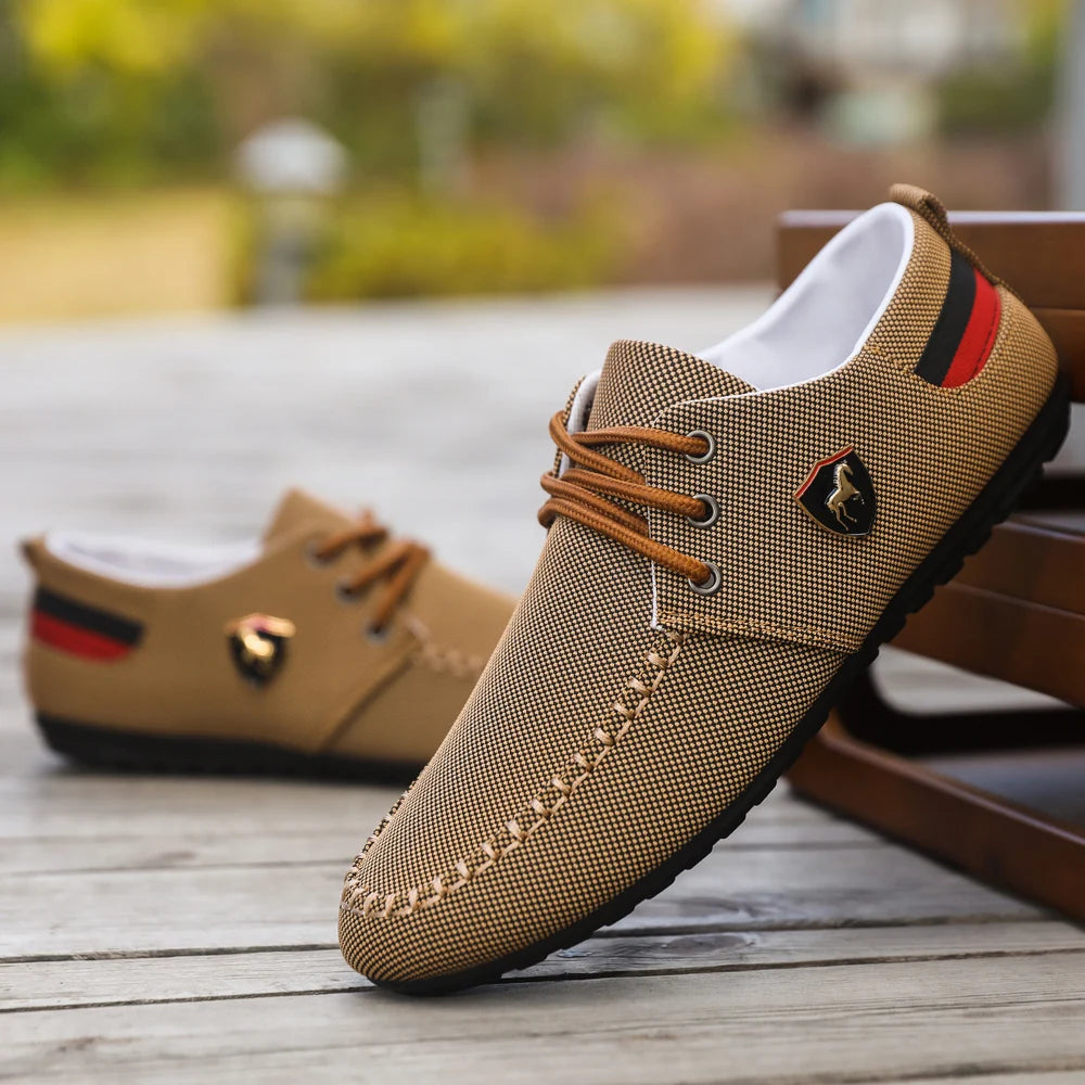 Men's Breathable Fabric Casual Loafers, Soft-Soled Comfortable Lace-Up Low-Top Men's Shoes, Versatile for Daily Commuting and Light Business Wear, Lightweight, Wear-Resistant, Non-Stuffy, Comfortable for Long Wear, Suitable f