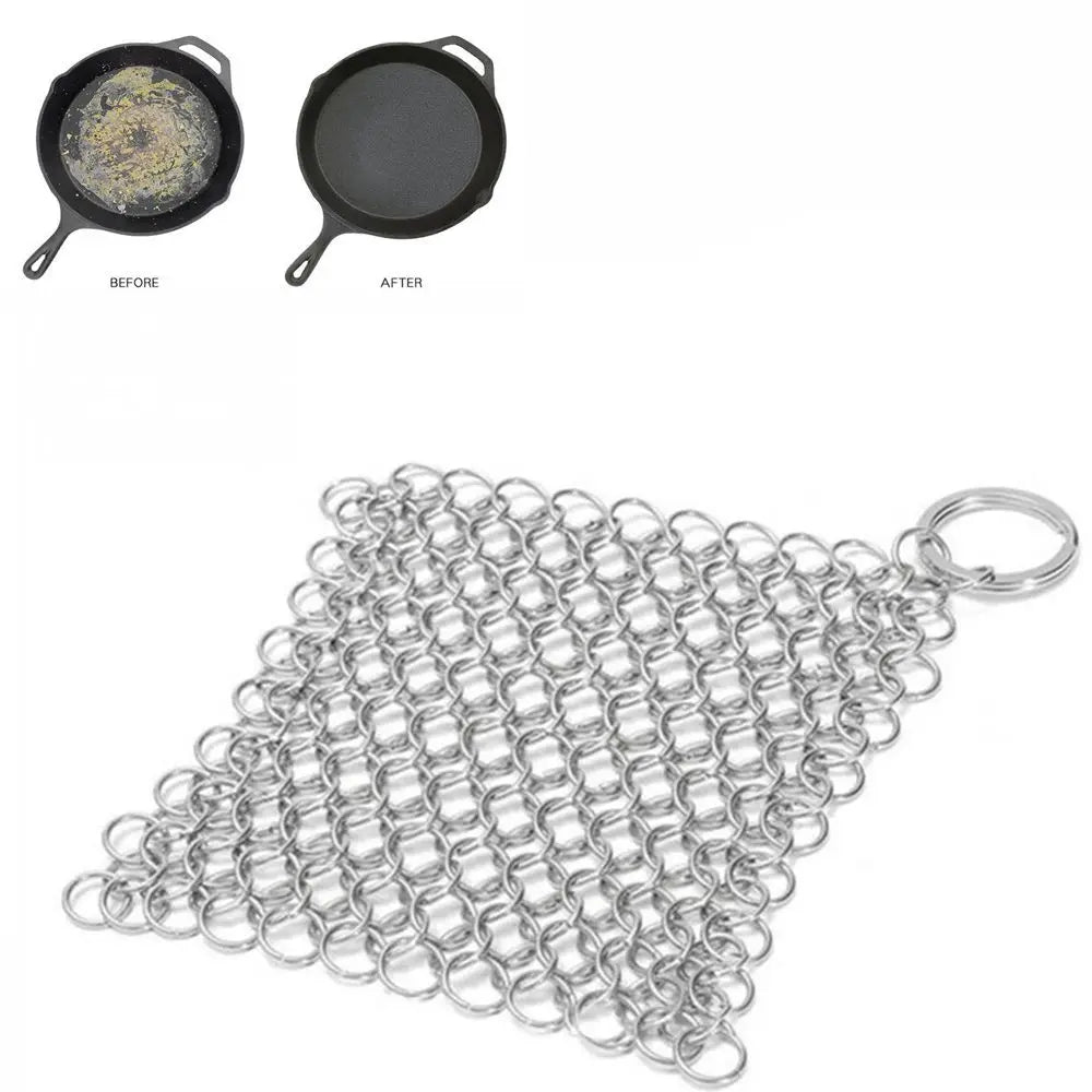 Bowl 10x10cm Cookware Wok Chainmail Circular Ring Square Scrubber Pan Brush Stainless Steel Kitchen Tool Cast Iron Cleaner