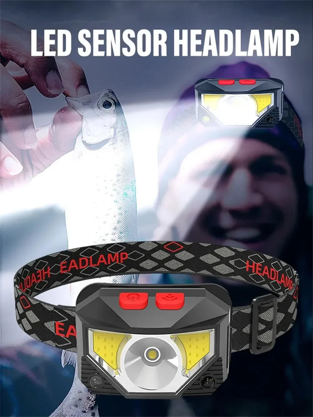 1-3PCS Rechargeable LED Headlamp Sensor Headlight With COB and LED Beads 8 Lighting Modes White and Red Light Fishing Light