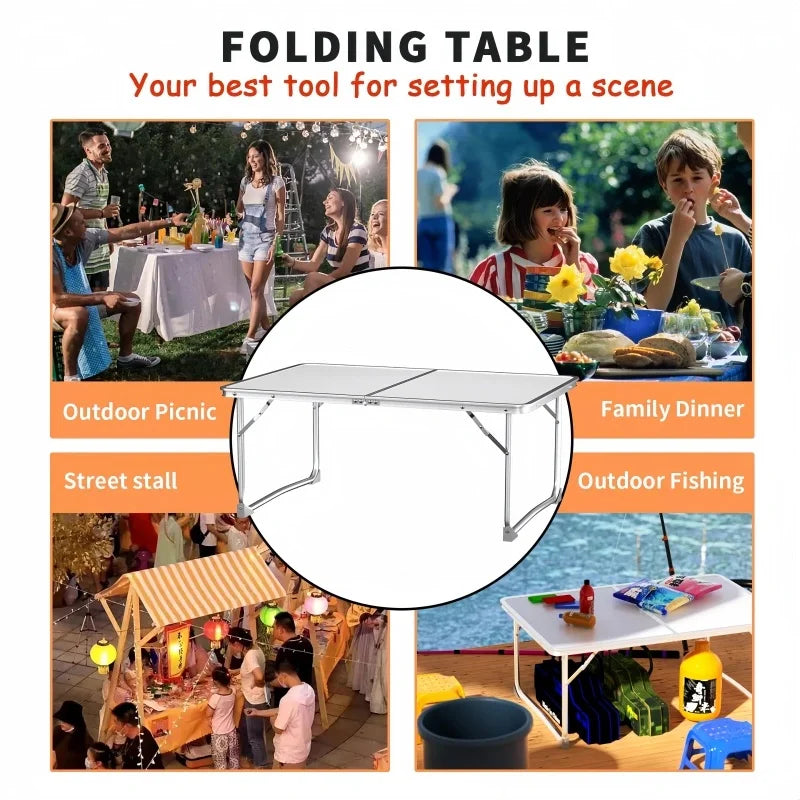 4ft Collapsible Height-Adjustable Aluminium Table for Camping Barbecue, with Handle Outdoor Garden Picnic  Travel Weatherproof