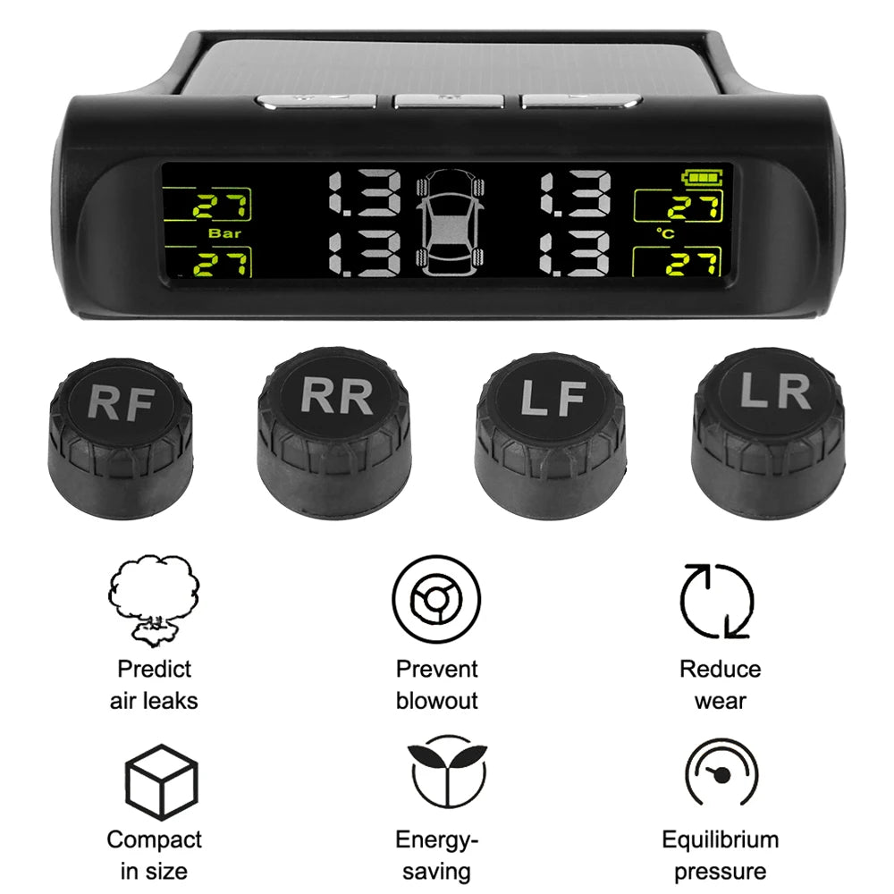 Tire Pressure Monitoring System Temperature Warning New C External Battery Version Sensors Solar TPMS Car Tyre Pressure Monitor