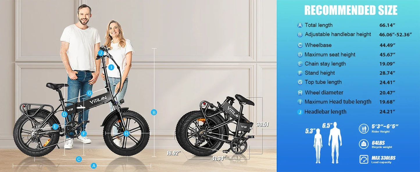 VITILAN V3 2.0 Electric-bicycle For Adults 750W Folding E-Mountain bike 48V13AH 20 inch Fat Tire Off Road Electric Bike
