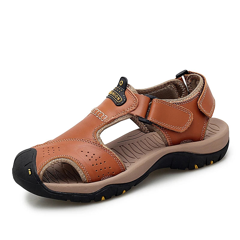 Summer Sandals Leather Outdoor Men Beach Shoes Luxury Breathable Casual Sandal Man Wading Shoes Non-slip Wide lining Slippers