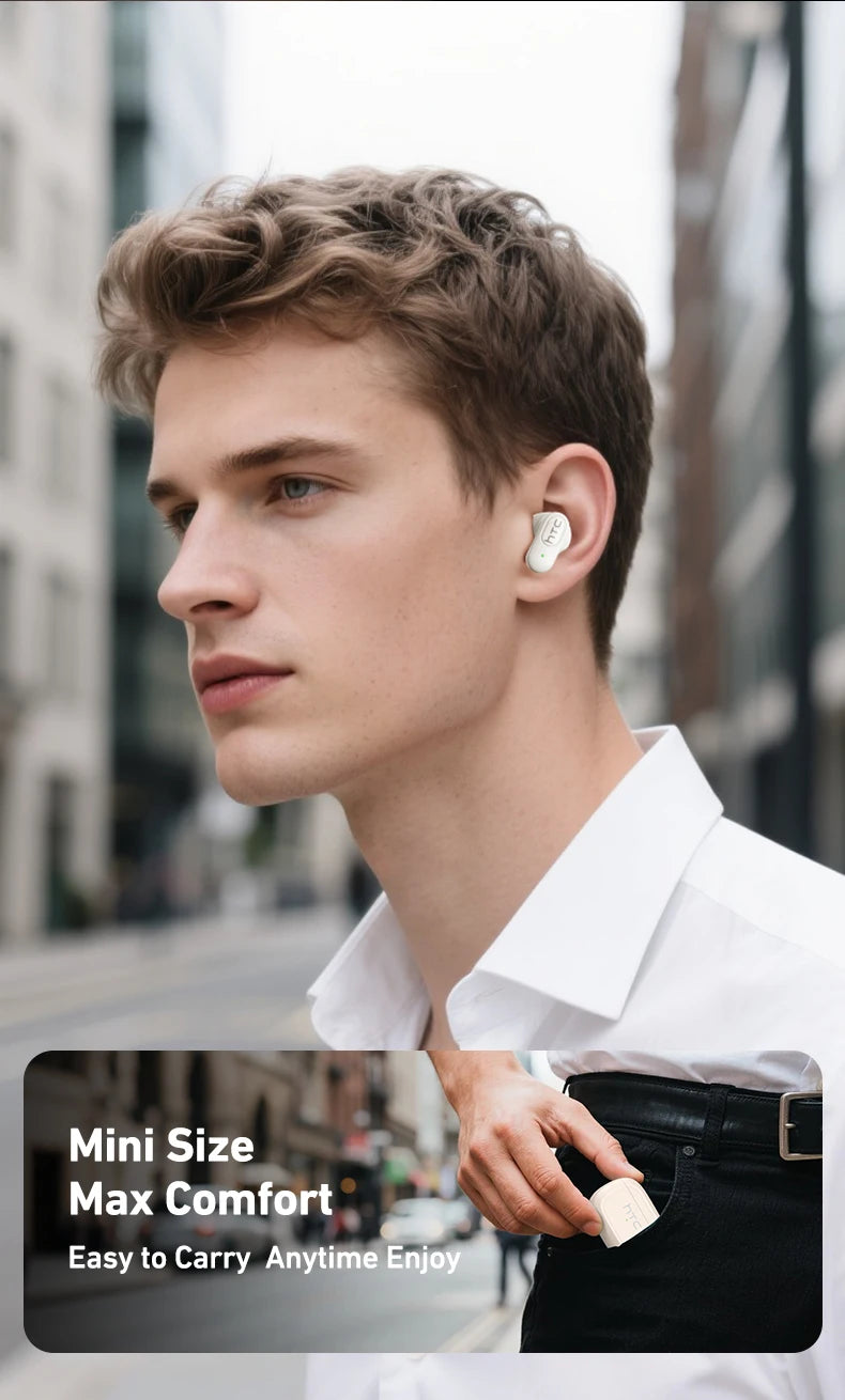 HTC NE51 Bluetooth Earphones TWS Mini EarBuds Sports Wireless Headphones Smart Noise Reduction Earbuds Green Black