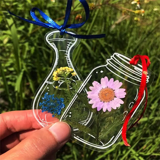 30Pcs Transparent Dried Flower Bookmarks Herbarium Bookmarks Flower Page Clips Reading Mark Glassware Shape Bookmarks Stickers