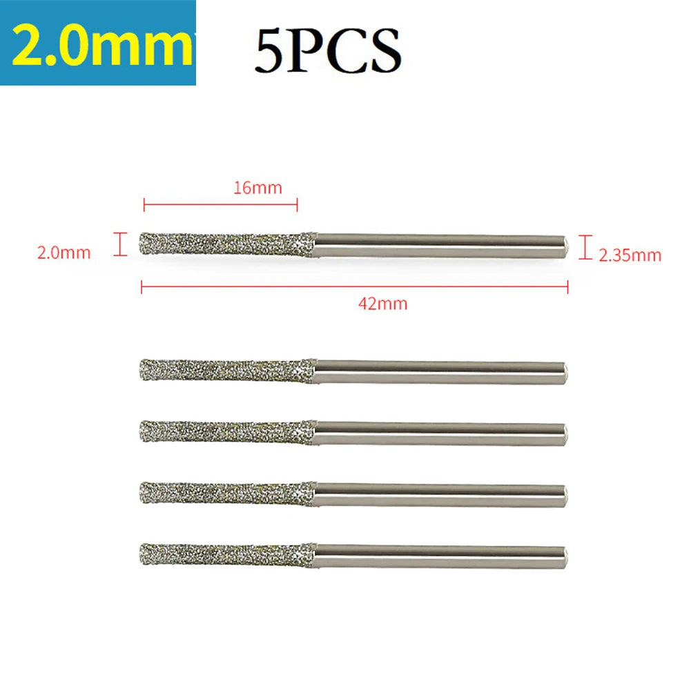 5pcs 0.8-2.5mm Diamond Coated Drill Bits 2.35mm Shank Glass Jade Amber Jewelry Diamond Drill Bits For Drilling Glass Woodworking