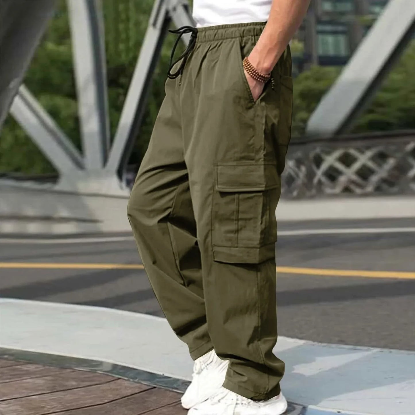New Style Amazon Men's Cargo Pants Loose Straight Leg Casual Sports Trousers Working Men's Pocket Pants European And American