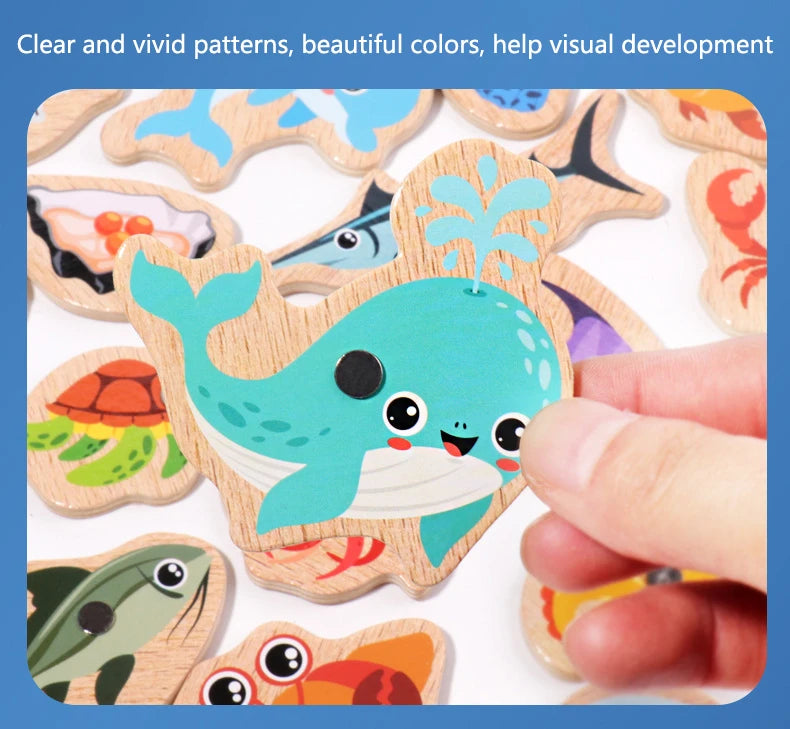 Wooden Magnetic Fishing Toys for Children Marine Life Cognition Fish Games Baby Early Educational Parent-child Interactive Toy
