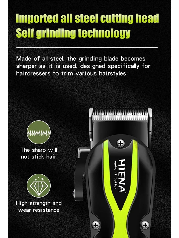 HIENA Electric Hair Clipper Set Portable Cordless Beard Trimmer Rechargeable Powerful Hair Cutting Machine Men's Hair Cutters