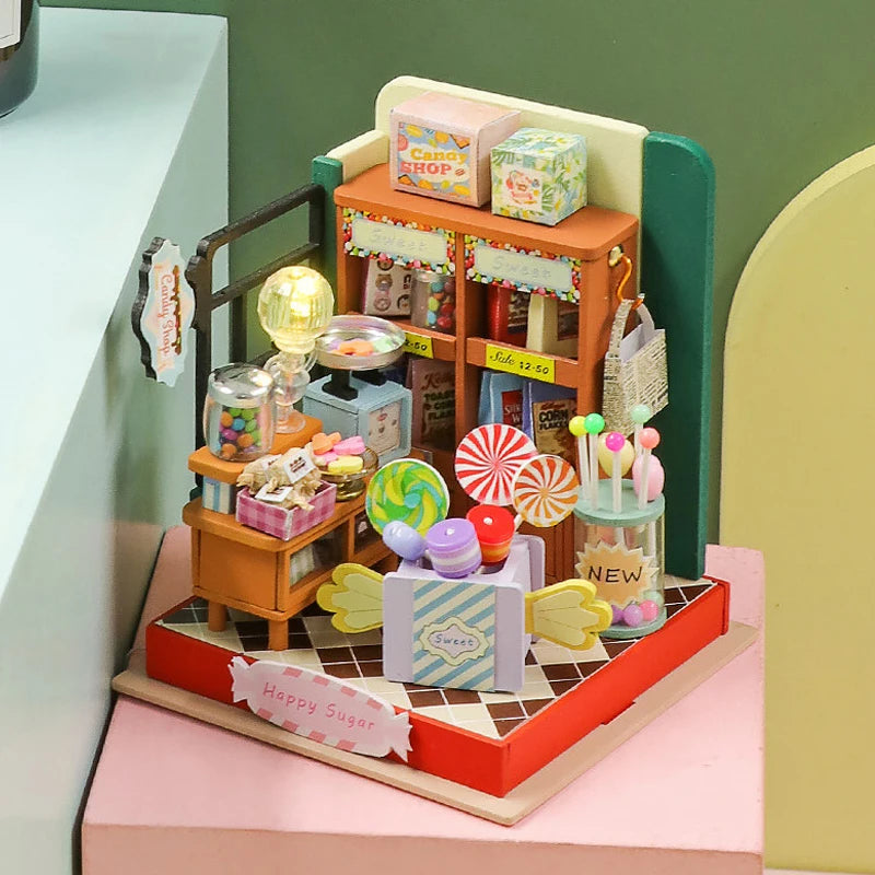 3D Puzzles Wooden Coffee Shop Mini Dollhouse Kit DIY Handmade Assembly Building Dollhouses Toys For Kids Birthday Gifts