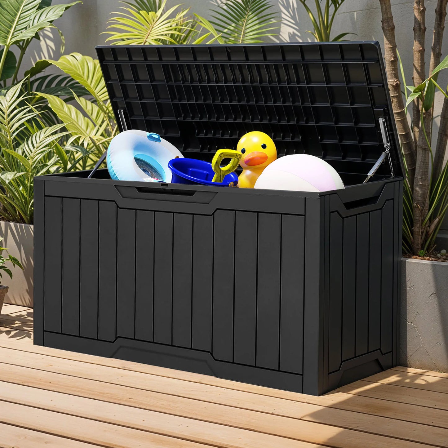300L Resin Outdoor Storage Box, Waterproof Lockable Deck Box with Handles, All-Weather Patio Organizer for Cushions & Gear