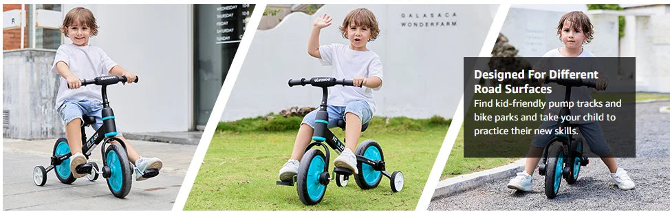 UBRAVOO Fit 'n Joy Beginner Toddler Training Bicycle for Boys Girls 2-4, 4-in-1 Kids Balance Bike with Pedals & Training Wheels