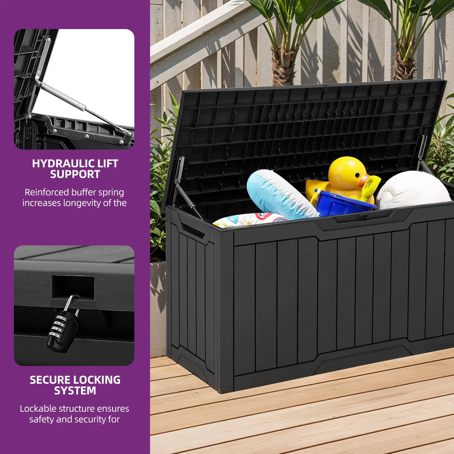 300L Resin Outdoor Storage Box, Waterproof Lockable Deck Box with Handles, All-Weather Patio Organizer for Cushions & Gear