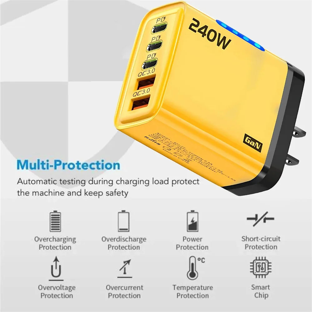 240W USB C Charger Quick Charge QC 3.0 PD Fast Charging Type C Phone Charger Adapter for iPhone Samsung Xiaomi Wall USB Chargers