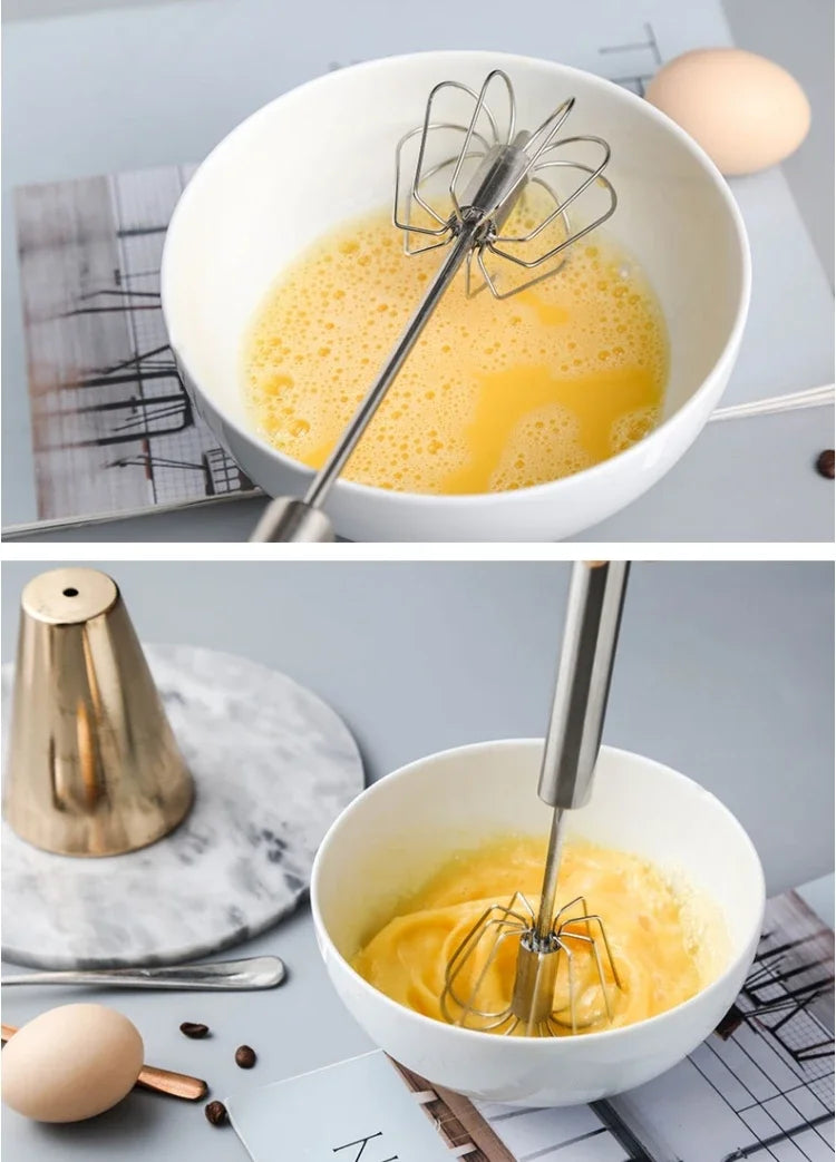 Semi-Automatic Egg Beater Stainless Steel Egg Whisk Manual Press Type Mixer Self Turning Egg Stirrer Kitchen Egg Tools