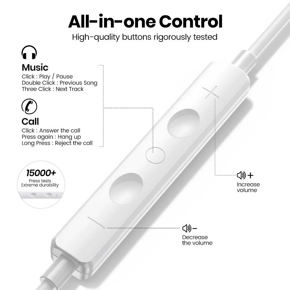 TOPK Earphone In-Ear Volume Control with Microphone 3.5mm Jack Universal for iPhone Android