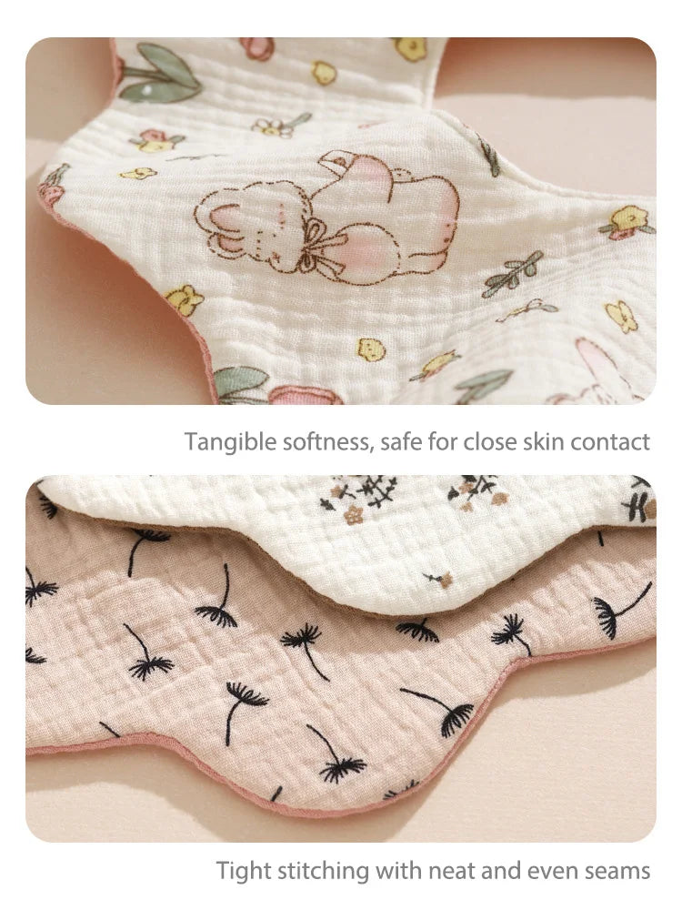 5-piece baby feeding bibs, made of pure cotton gauze, with cute patterns, soft and skin-friendly, double-sided use as drool rags