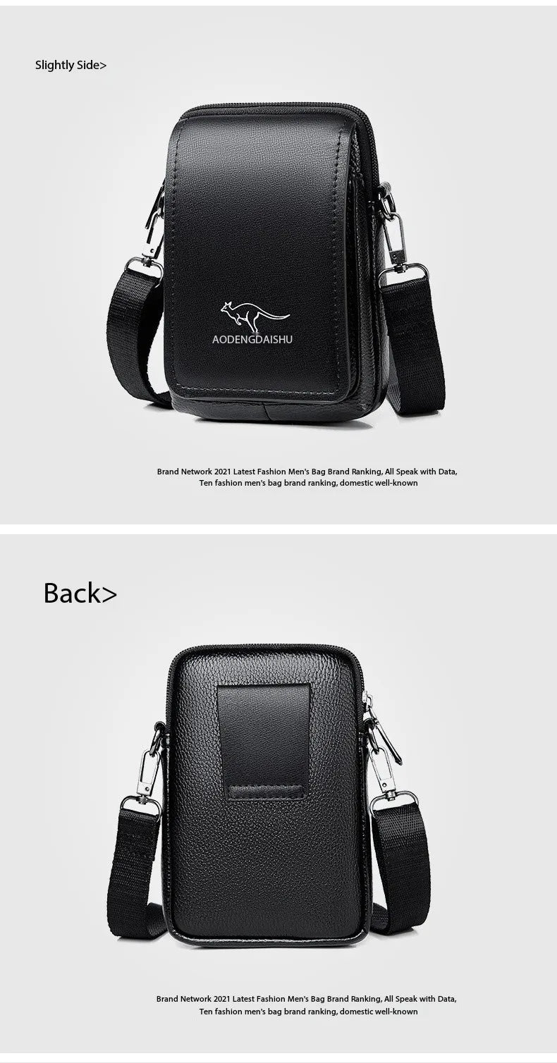 Leather Fashion Phone Pouch Belt Bag Shoulder Crossbody Waist Pack Vintage Outdoor Multi-function Mens Leisure Hanging Waist Bag