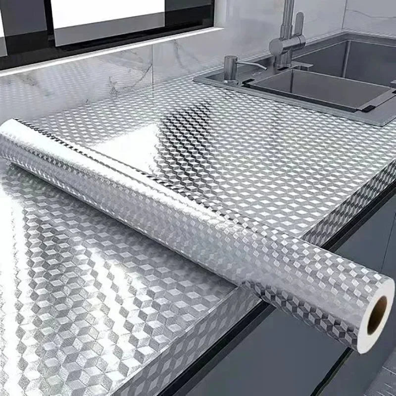 1/3/5M Kitchen Oil-proof Sticker Heat-resistant Aluminum Foil Wallpaper for Kitchen Stove Cabinet DIY Self Adhesive Sticker