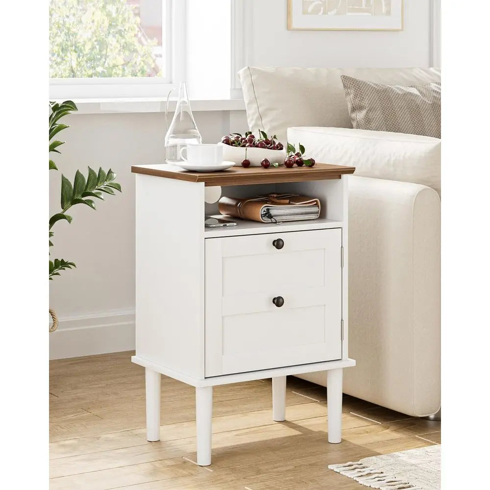 Bedside Cabinet with Door amp Open Top Shelf Side Table for Bedroom amp Living Room,Fits Small Space White 15.35x 11.42x23.5
