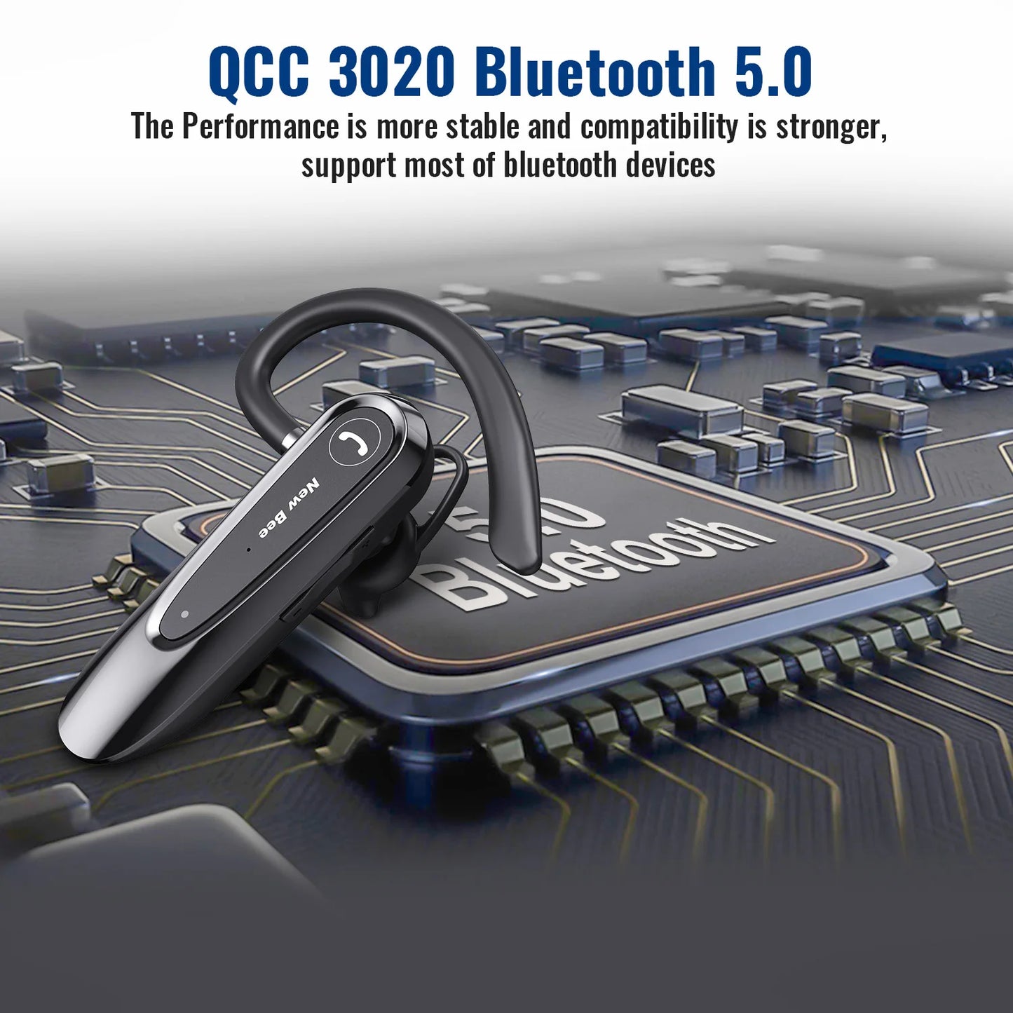 New Bee B45 Bluetooth Headset Wireless Earpiece for Driving Earphone with Dual Mic Earbuds CVC8.0 Noise Reduction Headphones