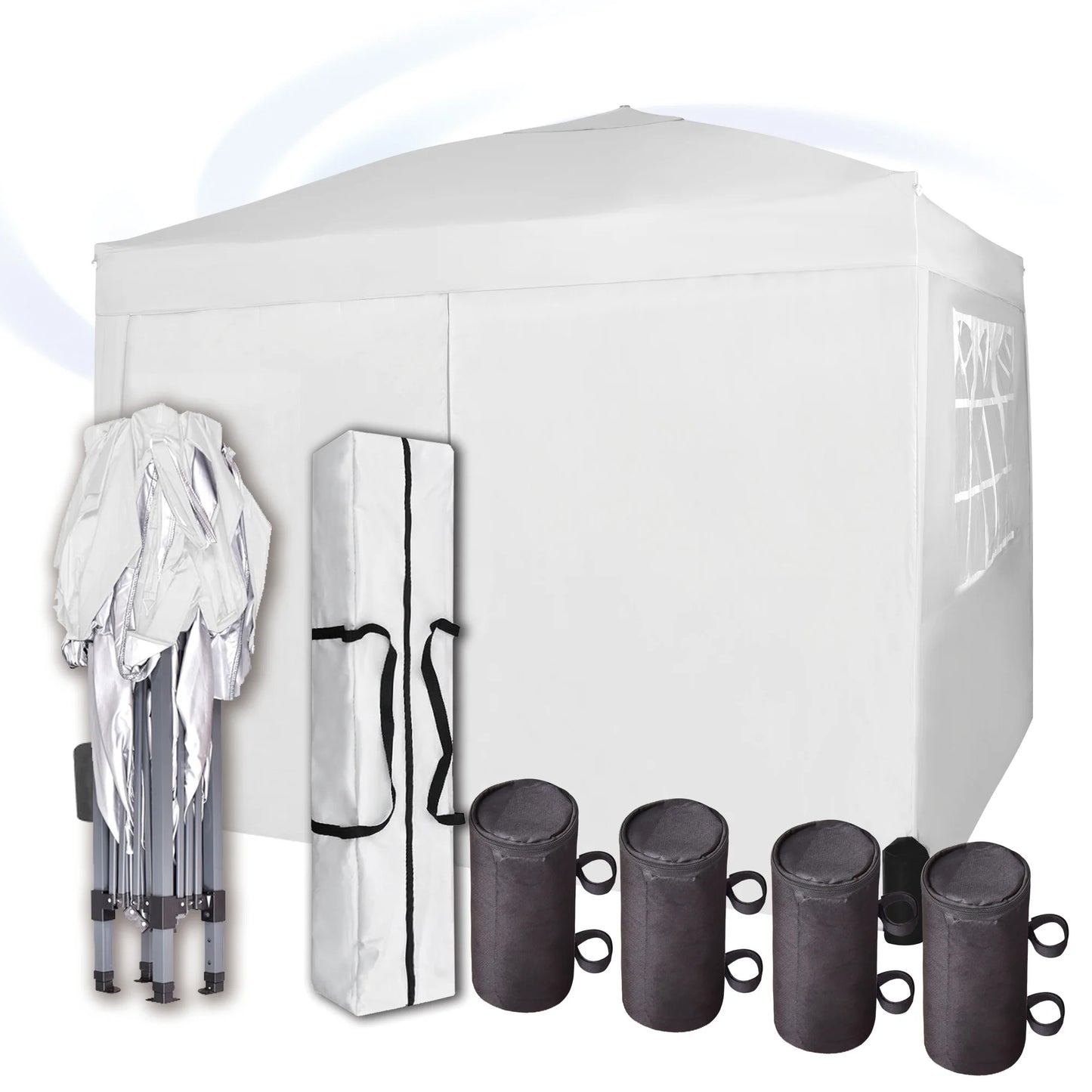 mcc direct Pop-up Gazebo 3m x 3m with Sides & 4 Weight Bags & Silver Protective Layer Waterproof Marquee Canopy WS