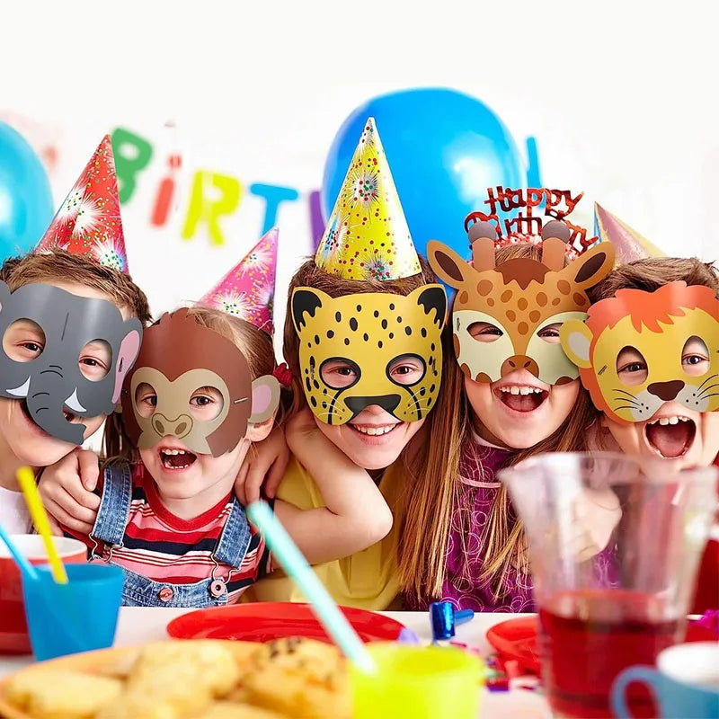 16PCS Jungle Animal MaskCosplay Cartoon Animals Paper Party Masks Jungle Safari Theme Birthday Party Decor Game Dress Sasquerade