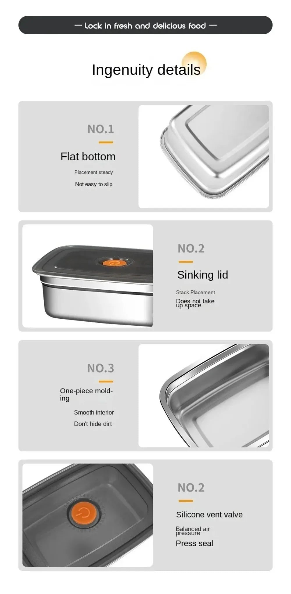 Stainless Steel Camping Lunch Box Sealed Microwave Suitable Preservation Box Large Capacity Leak-proof