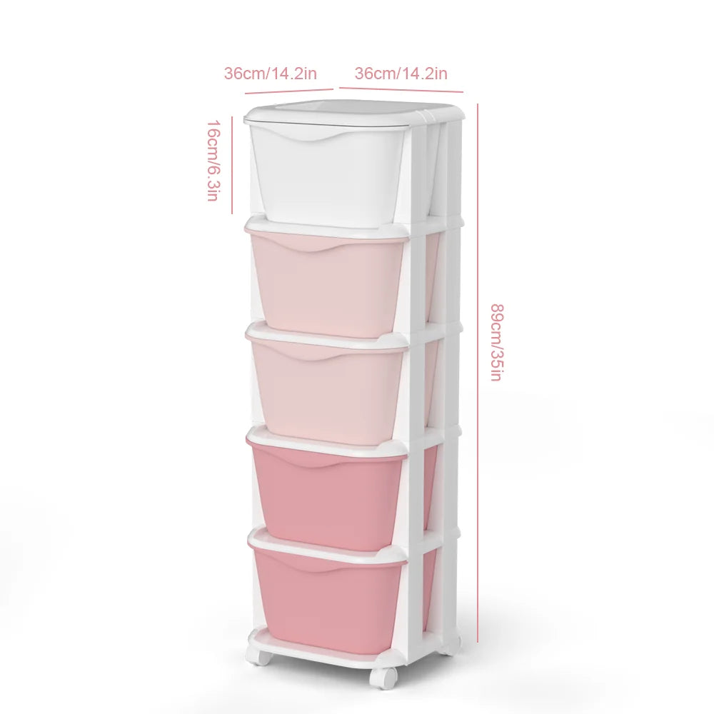 6/5 Tier Drawer Storage Cabinet Stackable Dustproof Storage Organizer with Wheels Floor-standing Storage Box Office Supplies