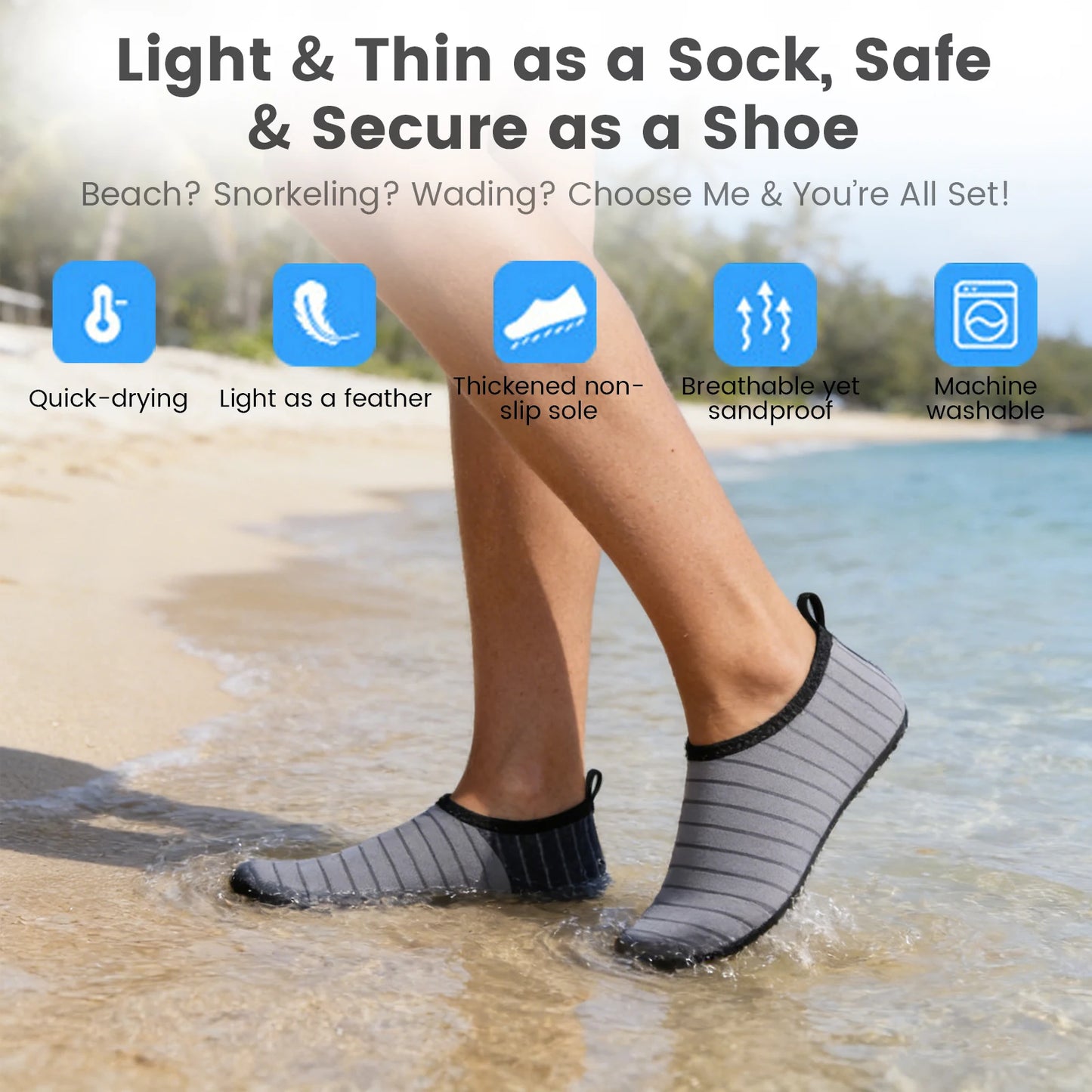 1 Pair Water Shoes Women Barefoot Socks Anti-Slip Quick-Dry Men Beach Swim Water Sports Shoes