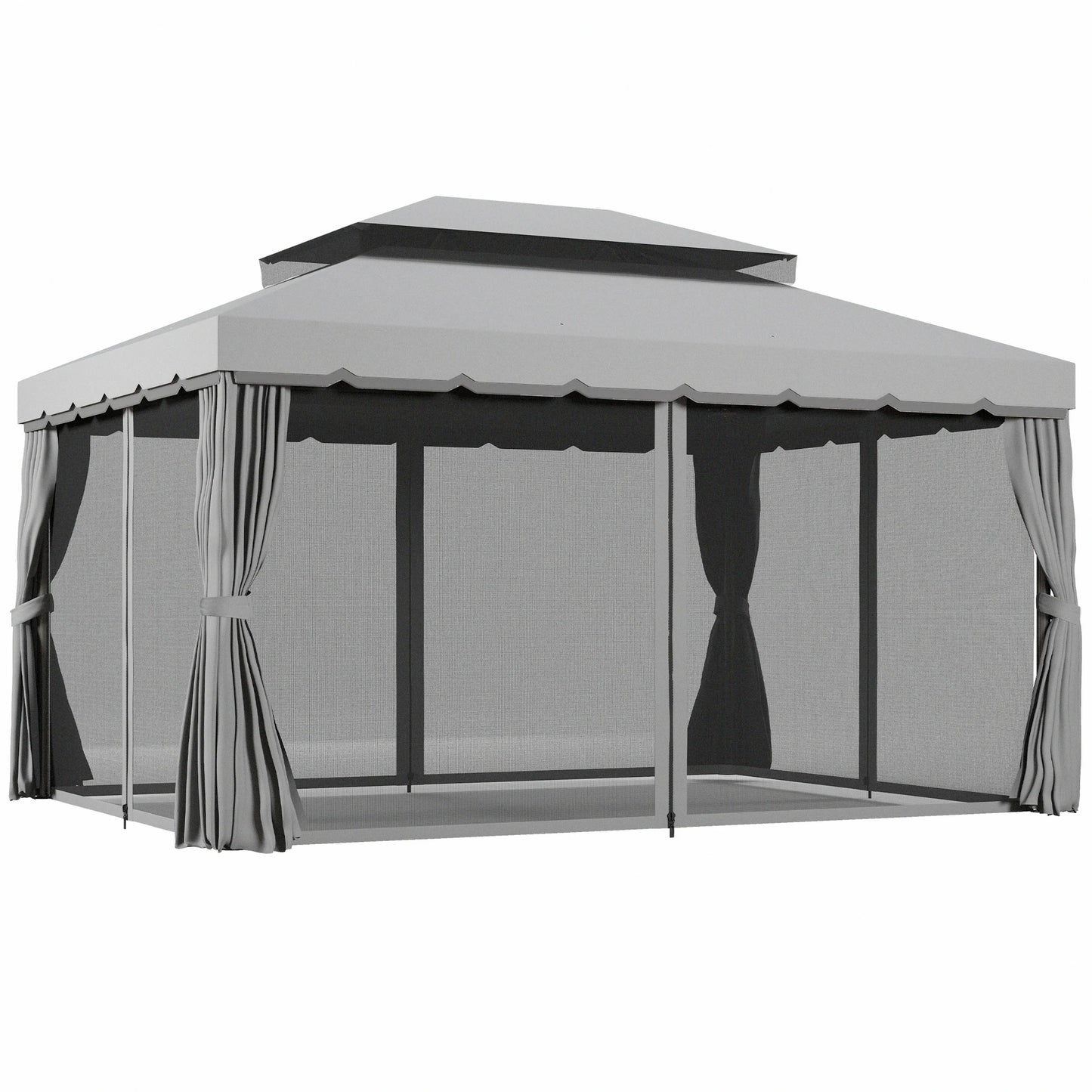 Outsunny 3 x 4m Aluminium Garden Gazebo, Marquee Canopy Shelter Pavilion Party Tent with Nets and Curtains