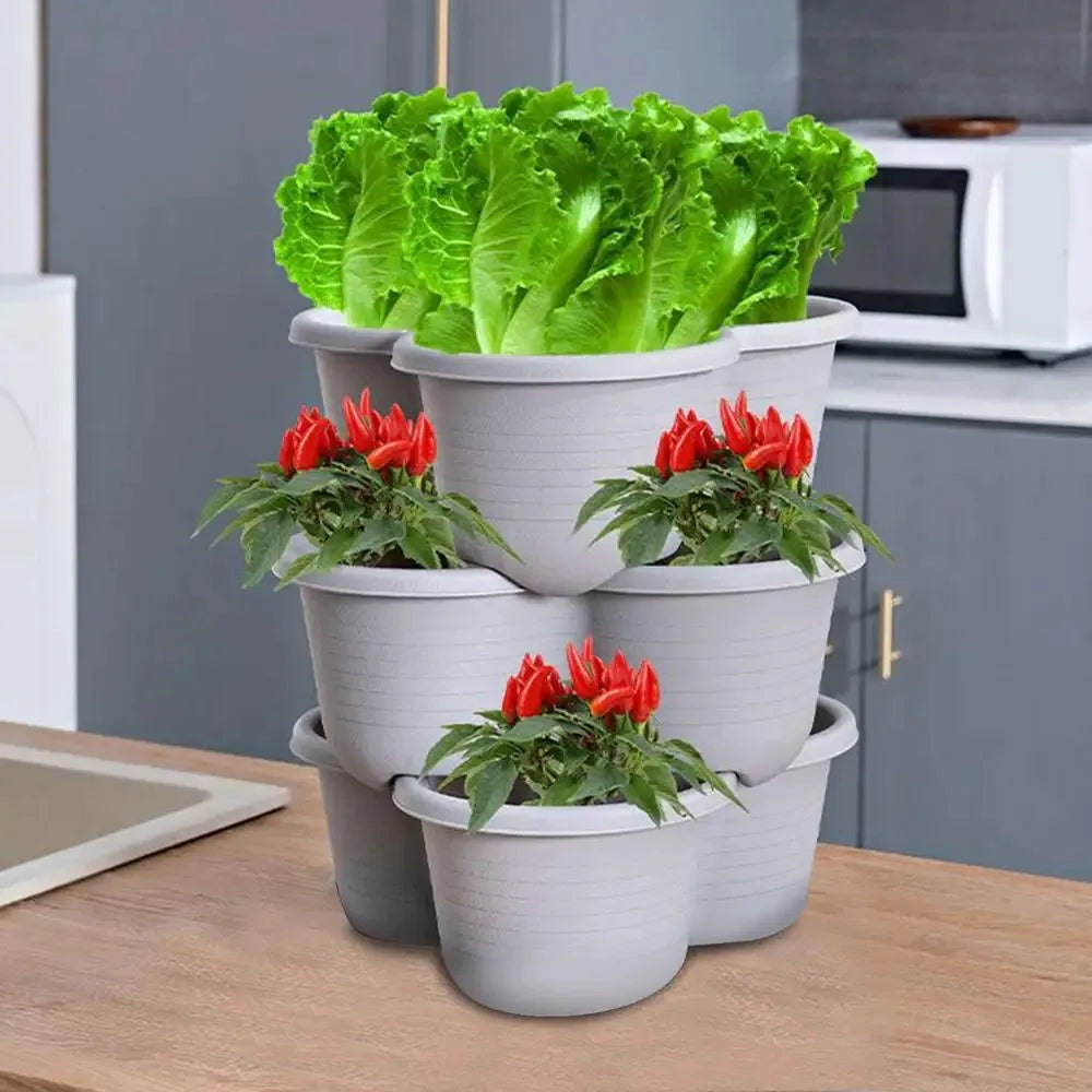 New Vertical Tower Stackable FlowerPot Plastic with Movable Casters Flower Pot Multi-layer Strawberry Planter Tower Home Garden