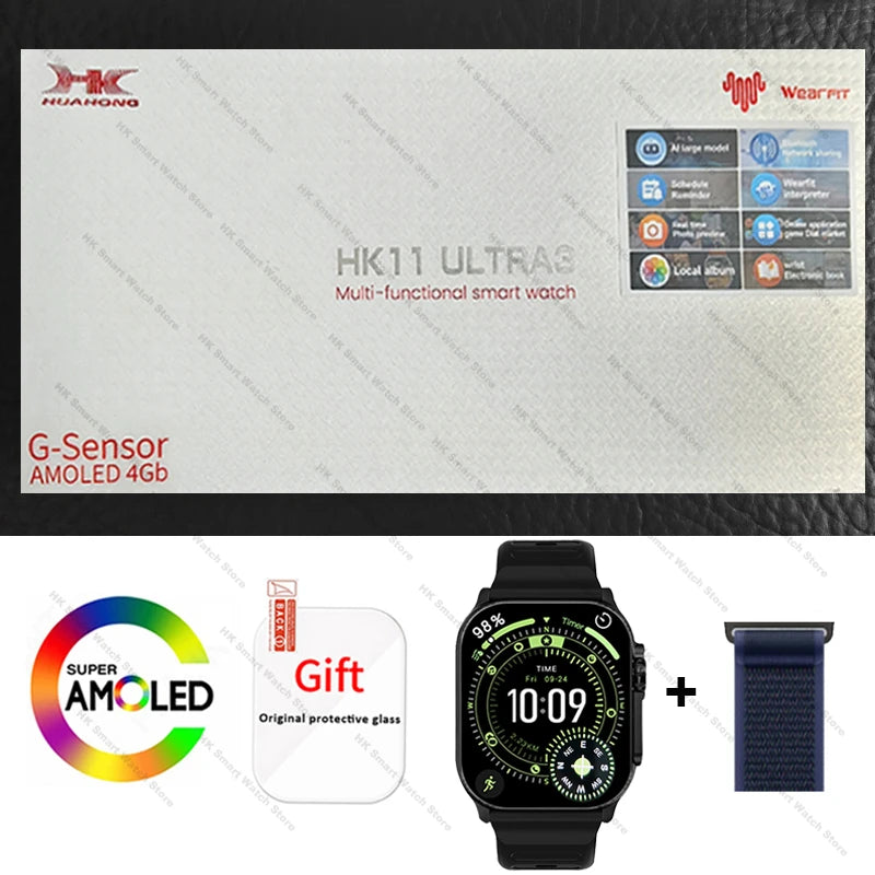2026 New HK 11 ULTRA 3 Max Smartwatch 49mm AMOLED 4G ROM AI Robot Bluetooth Network Call Clock NFC Compass Smart Watch Men Women